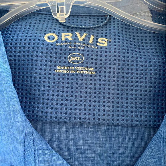 Orvis Mens Sz 2XL Tech Chambray Performance Work Button Shirt Active Fit Blue SS - Picture 6 of 9
